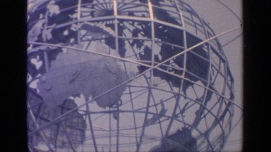 1964: fountain is placed near the globe shape made up of steels and persons