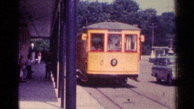 1976: the tram which is carrying the passenger and moving on their track
