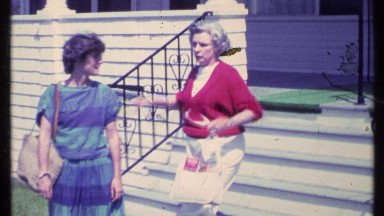1984: the two old womens are sending outside of their home for shop VERMONT