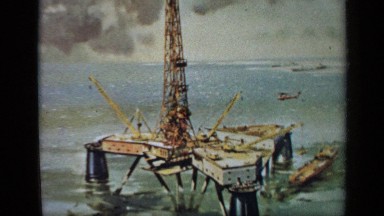 1970: Overview of a Painting of an Offshore Oil Rig in the United Kingdom