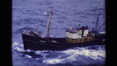 1970: the small ship is travelling from one place to another UNITED KINGDOM