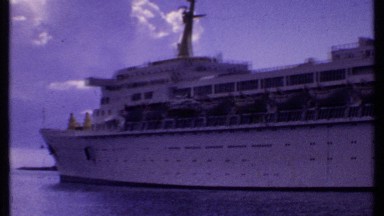 1969: beautiful boat around the middle of beach BAHAMAS