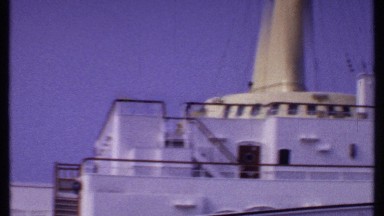 1969: footage of the exterior of a cruise ship at sea. BAHAMAS