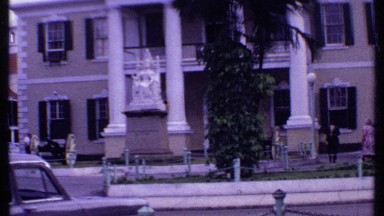 1969: historical landmark on the street with moving vehicle