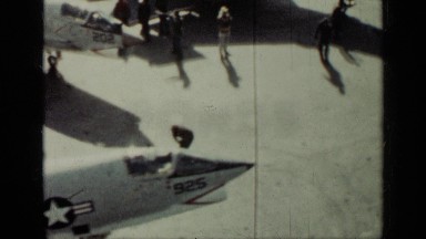 1962: a supersonic fighter jet taking off from the runway of a naval ship CUBA