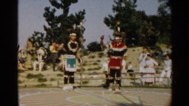 1959: tribal men dancing and stomping around in a native ceremony. DISNEYLAND