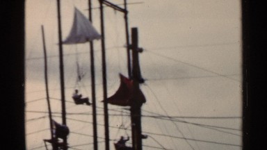 1953: parachute rides at a local carnival. JAPAN
