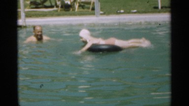 1949: a child try to swim SANTA CRUZ CALIFORNIA