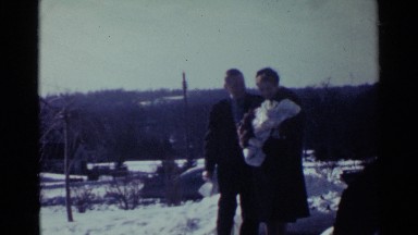 1959: the couples are their taking cute baby and walking on road OHIO