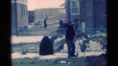 1939: Man Wearing Hat Digging with Shovel at Construction Site Michigan