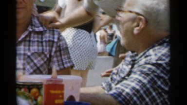1956: the energetical man eating foods fastly and neatly JONES BEACH NEW YORK
