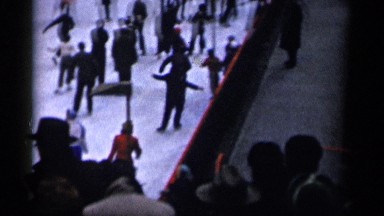 1955: people sliding in the ice NEW YORK CITY