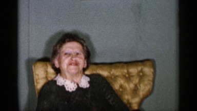 1955: an old lady is talking in an interview, sitting in sofa NEW YORK CITY