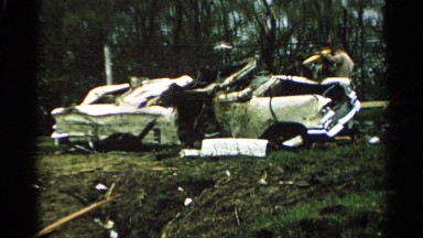 1965: the video file is shown the car accident and the two men