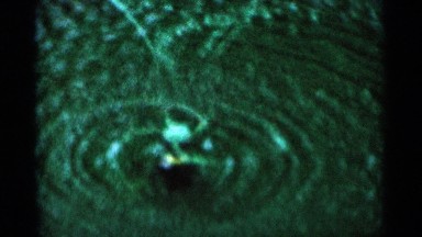 1964: droplets of water erupt from a metal device and circle an area of ground.