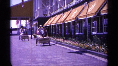 1960: people riding in rickshaws down a scenic path MICHIGAN