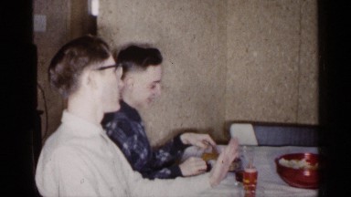 1961: two young males chatting while having lunch MINNESOTA
