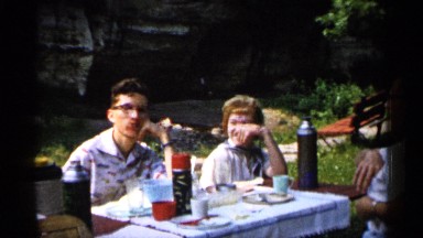 1961: grandfather giving party to his lovely cute grandsons birthday