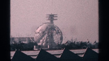 1964: the round shape steel to top long iron board sign to top level angel view