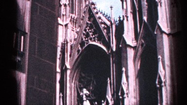 Church Exterior with Sculptures Displayed in New York City