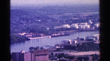 1964: aerial view of an industrial city. NIAGRA FALLS CANADA