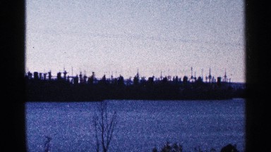 1964: beautiful night scenery of object at the lake. NIAGRA FALLS CANADA