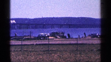 1964: multiple scenes of a parking lot and a river. NIAGRA FALLS CANADA