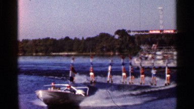 1966: boat leading away while pulling eight other people in the water FLORIDA