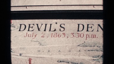 1964: map of area is devil's den with date of july 2, 1863