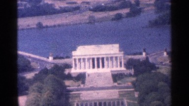 1964: old video of the lincoln memorial on a loop taken from an old camera