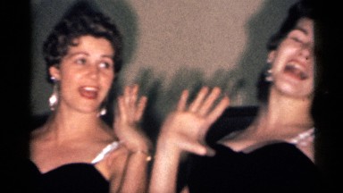 1958: women jolly dance for the party night time dancer happy in the place