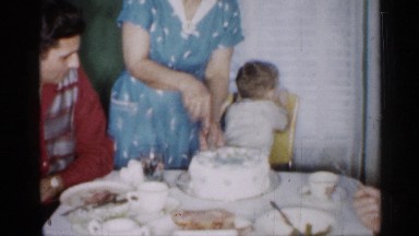 1958: it's birthday party time for cake cutting with childminder NEW JERSEY