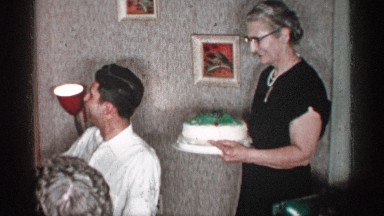 1955: a surprise birthday celebration at a home. NEW YORK