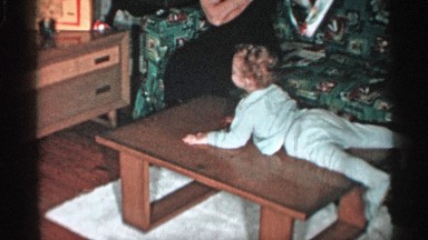 1955: small children play in the bench, our family girl pack the thinks, vintage