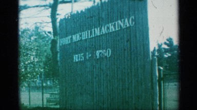1959: A Panning View of the Sign for Fort Michilimackinac and Surrounding Area