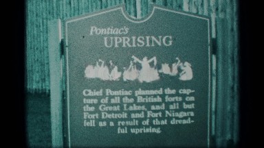 1959: a sign tells of the history of pontiac's uprising. NEW YORK