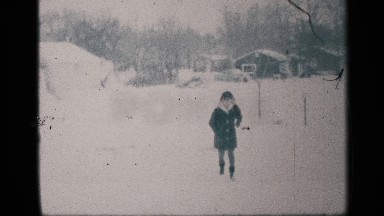 1959: a women walk the slowly ice snow cool place, vintage clip