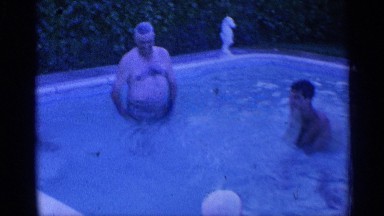 1959: family and friends pool party on a summer weekend INDIANA