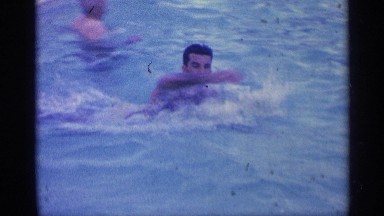 1959: Huge People Swimming Pool Swim in Place Boy and Girl Morning Time