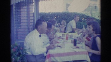 1959: vintage film of a family at an outdoor restaurant INDIANA