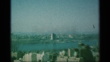 1959: view of a hotel and river from a high skyscraper in the city NEW YORK