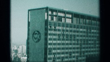 1959: big building near to view top angle attach the huge window and glass