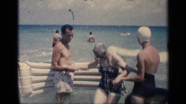 1959: the people are moving from sea shore to sea by walk CALIFORNIA