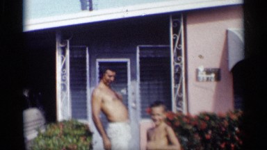 1959: Father and Son Having Fun in California Backyard