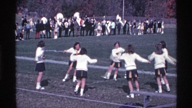 1969: cute little schoolgirls doing exercises during the sports day celebrations