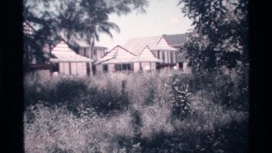1973: a light colored resort with fountain midst of the trees. FLORIDA