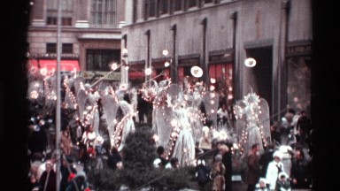 1970: city metro area display holiday decorations in a plaza NEW YORK CITY