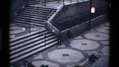 1971: two kids are trying to catch the pillar at the entrance of the apartment