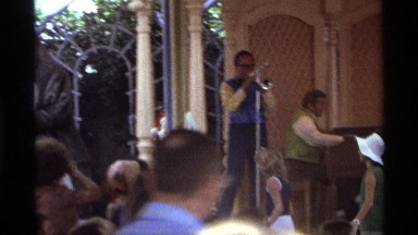 1974: people following costumed character ORLANDO FLORIDA