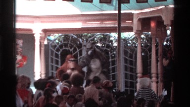 1974: birthday party three peoples dressed up like a disney cartoon characters